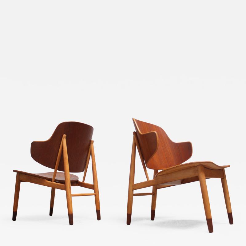 Ib Kofod Larsen Pair of Danish Sculptural Shell Chairs by Ib Kofod Larsen in Teak and Beech