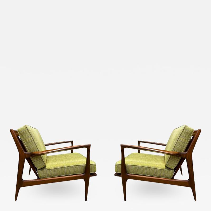 Ib Kofod Larsen Pair of Mid Century Danish Modern IB Kofod Larsen Lounge Chairs in Walnut