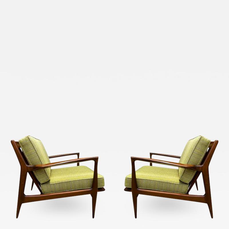 Ib Kofod Larsen Pair of Mid Century Danish Modern IB Kofod Larsen Lounge Chairs in Walnut