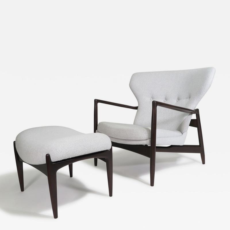 Ib Kofod Larsen Restored IB Kofod Larsen Highback Lounge Chair and Ottoman in New Fabric