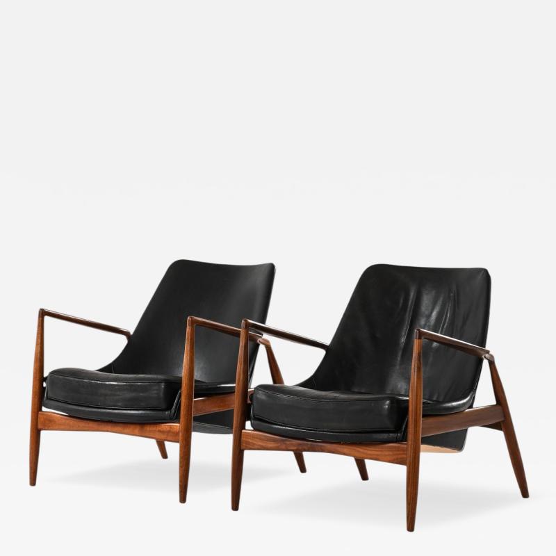 Ib Kofod Larsen S len Easy Chairs in Leather and Teak by Ib Kofod Larsen 1950s