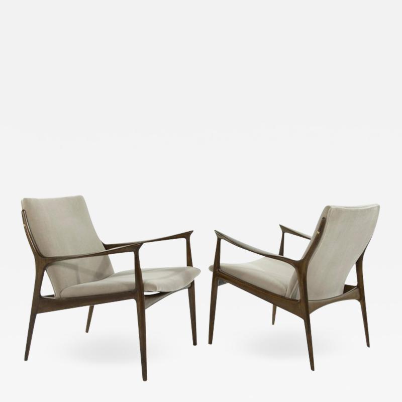 Ib Kofod Larsen Scandinavian Modern Lounge Chairs by Ib Kofod Larsen in Mohair