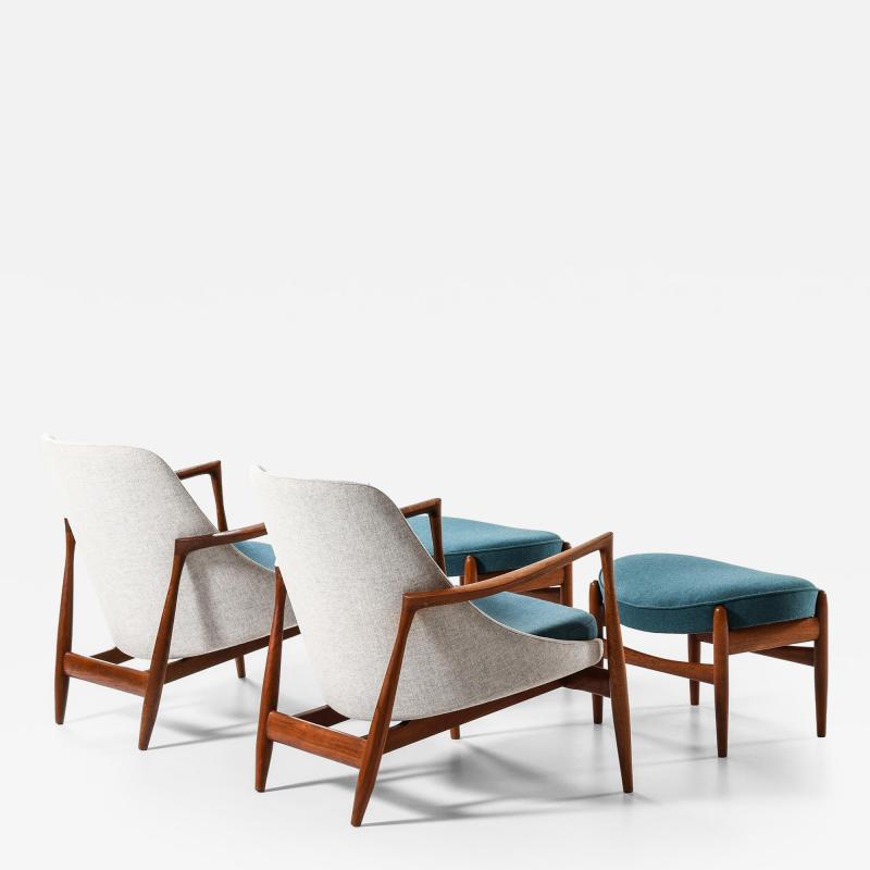 Ib Kofod Larsen Set of Easy Chairs in Wool and Teak by Ib Kofod Larsen 1956