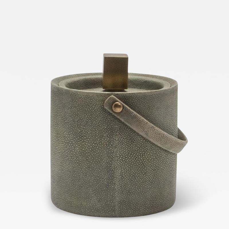 Ice Bucket in Grey Shagreen with Bronze Patina Brass Details by KIFU Paris