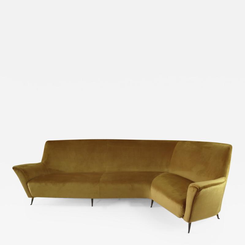 Ico Luisa Parisi Rare Ico Luisa Parisi Large Gold Yellow Velvet Curved Sofa by Isa circa 1952