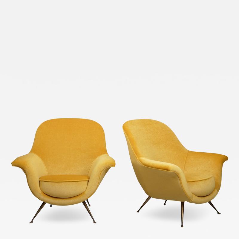 Ico Parisi A pair of Italian mid century armchairs upholstered in a silk mohair velvet