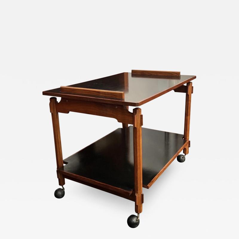 Ico Parisi Ico Parisi Bar Cart in Solid Cherrywood with Black Lacquer Trays