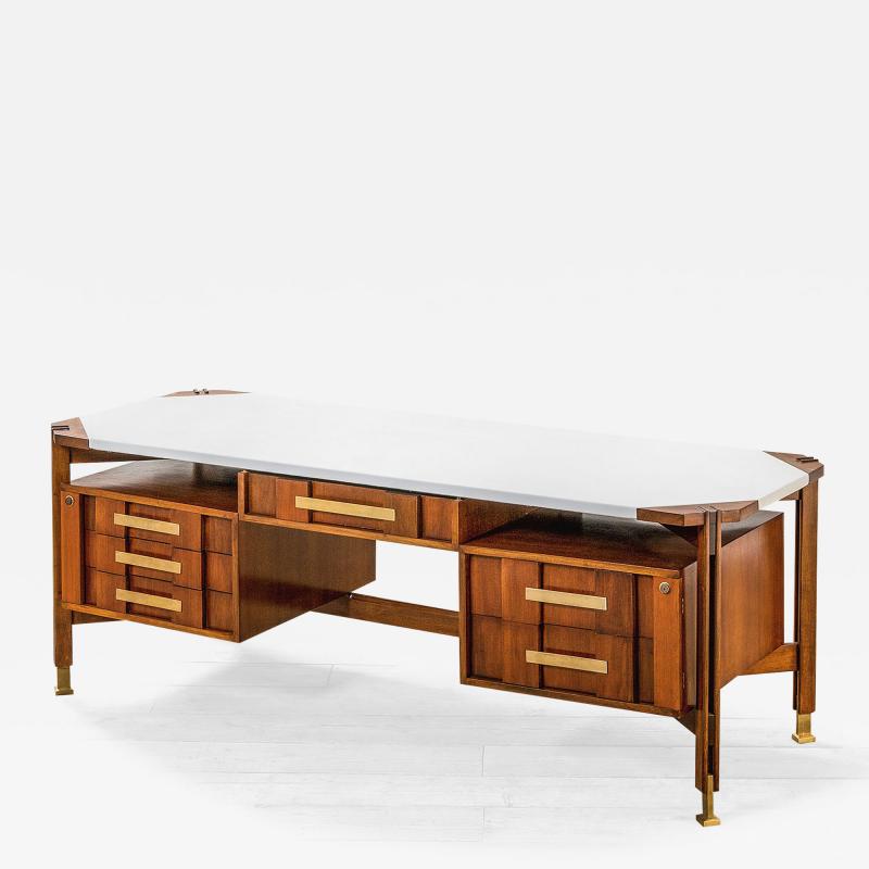 Ico Parisi Ico Parisi Big Desk in Wood with White Cloth covered Top 60s