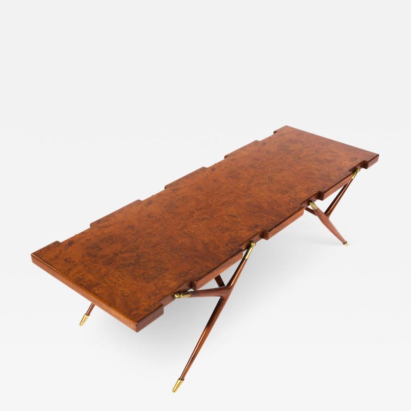 Ico Parisi Ico Parisi Sculptural Coffee Table in Burled Walnut with Brass Fittings 1950s