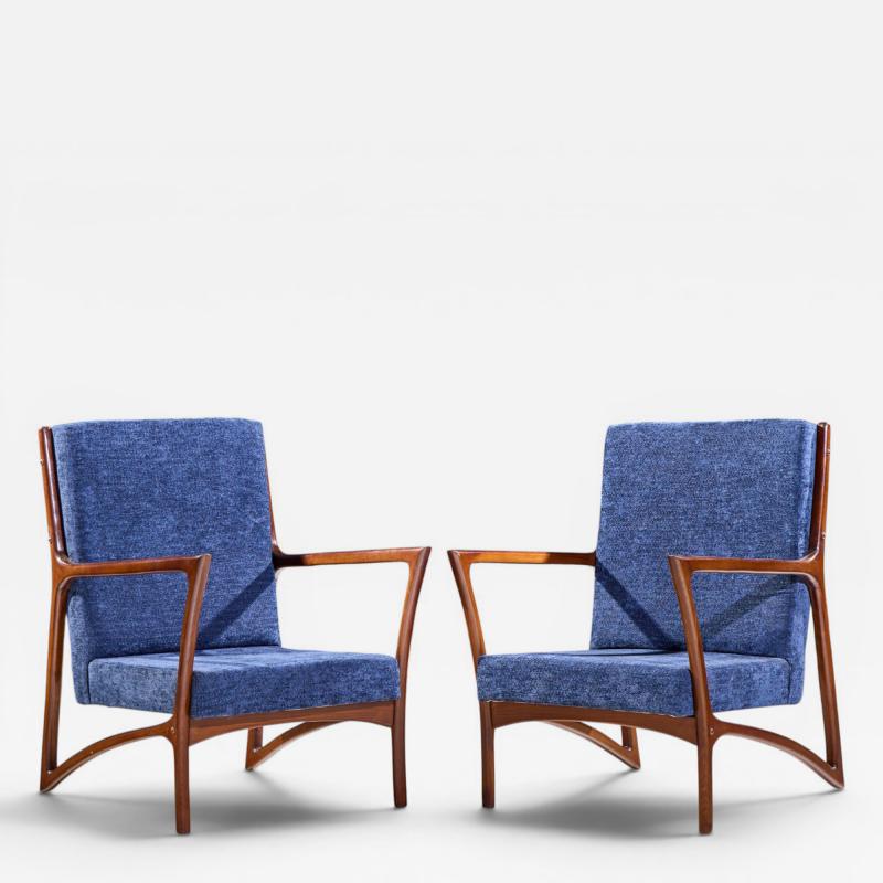 Ico Parisi Ico Parisi Style Mid Century Italian Sculpted Mahogany Lounge Chairs Pair