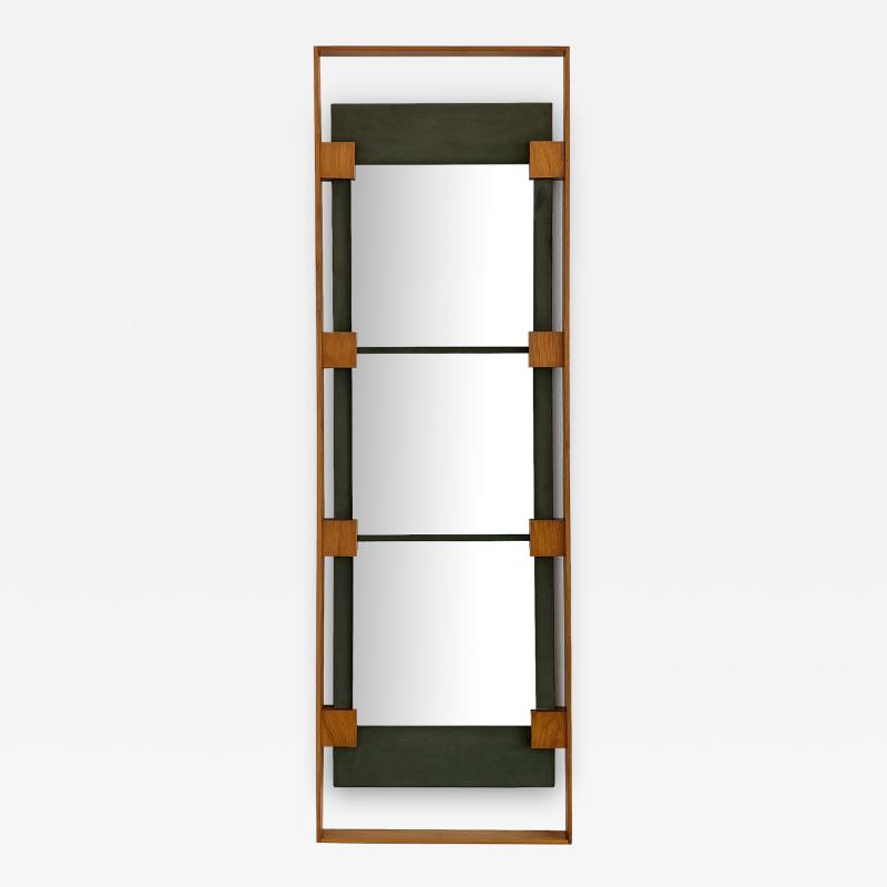 Ico Parisi Ico Parisi Teak and Green Suede Wall Mirror