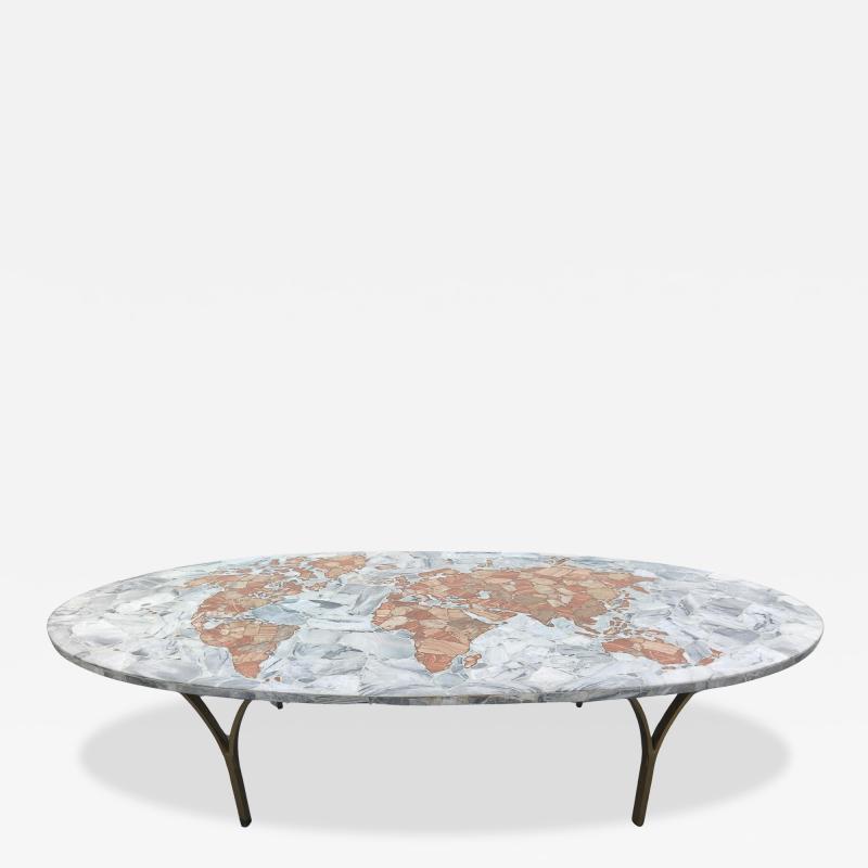 Ico Parisi Italian 1950s Onyx Marble Global World Map Coffee Table Mid Century Modern