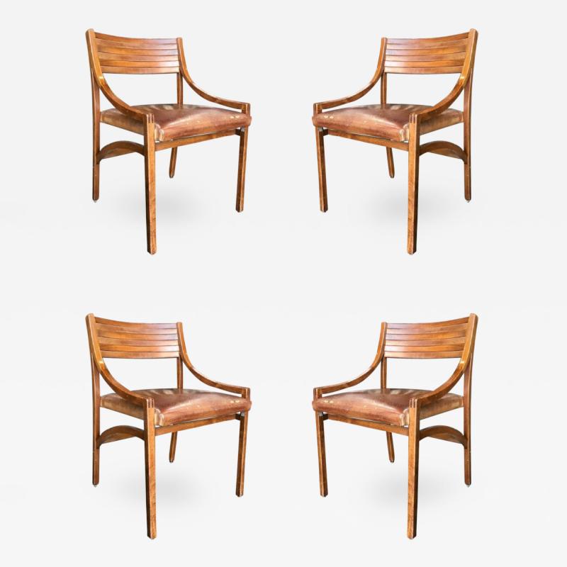 Ico Parisi Italian Walnut and Leather Dining Chairs by Ico Parisi 1959