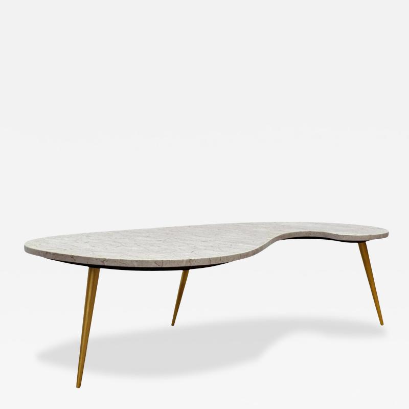 Ico Parisi Mid Century Italian Modern Kidney Shape Marble Cocktail Table with Brass Legs