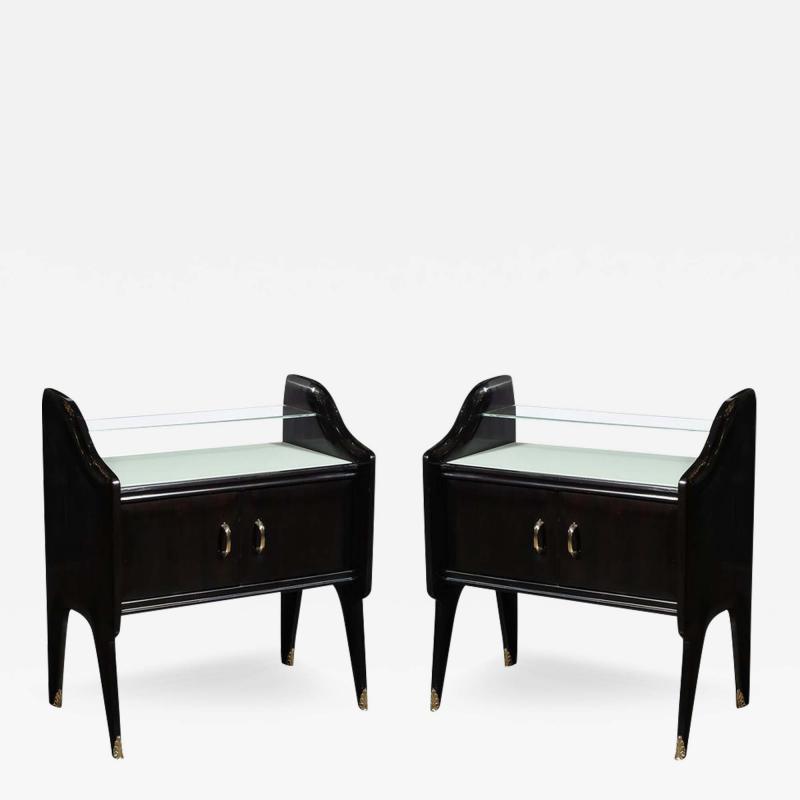 Ico Parisi Pair of Mid Century Ebonized Walnut Brass Sculptural Nightstands by Ico Parisi