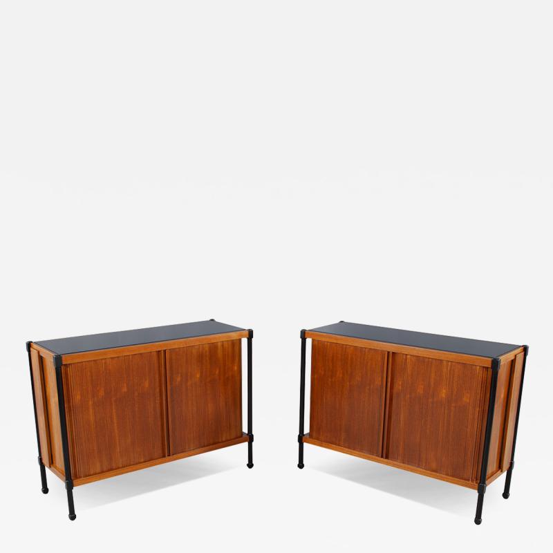 Ico Parisi Pair of Mid Century Modern French Tambor Door Credenza Cabinets by Ico Parisi