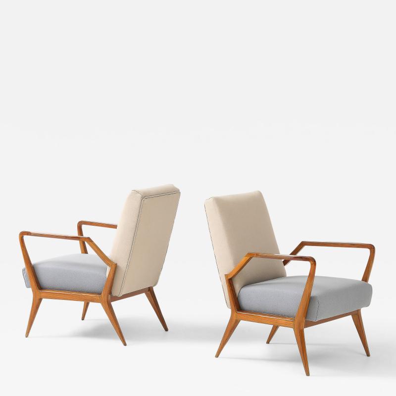 Ico Parisi Pair of Wool and Cherry Armchairs in the Manner of Ico Parisi Italy c 1950