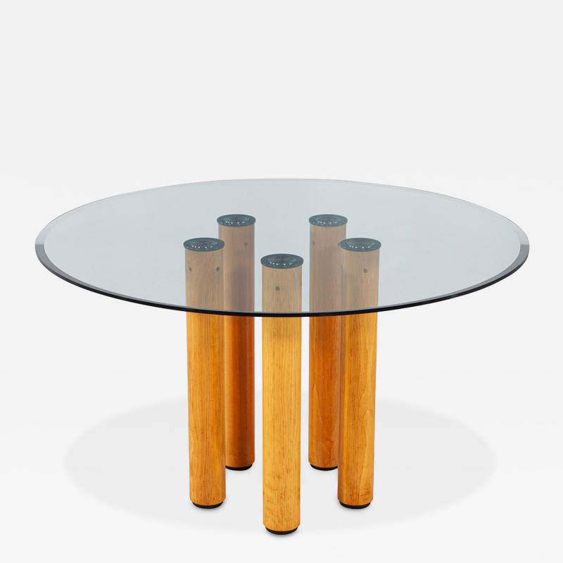 Ico Parisi Round Italian Modern Glass Dining Table with Wood Legs by Ico Parisi