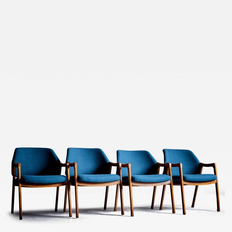 Ico Parisi Set of 6 Ico Parisi Cassina Dining Chairs newly upholstered in blue fabric
