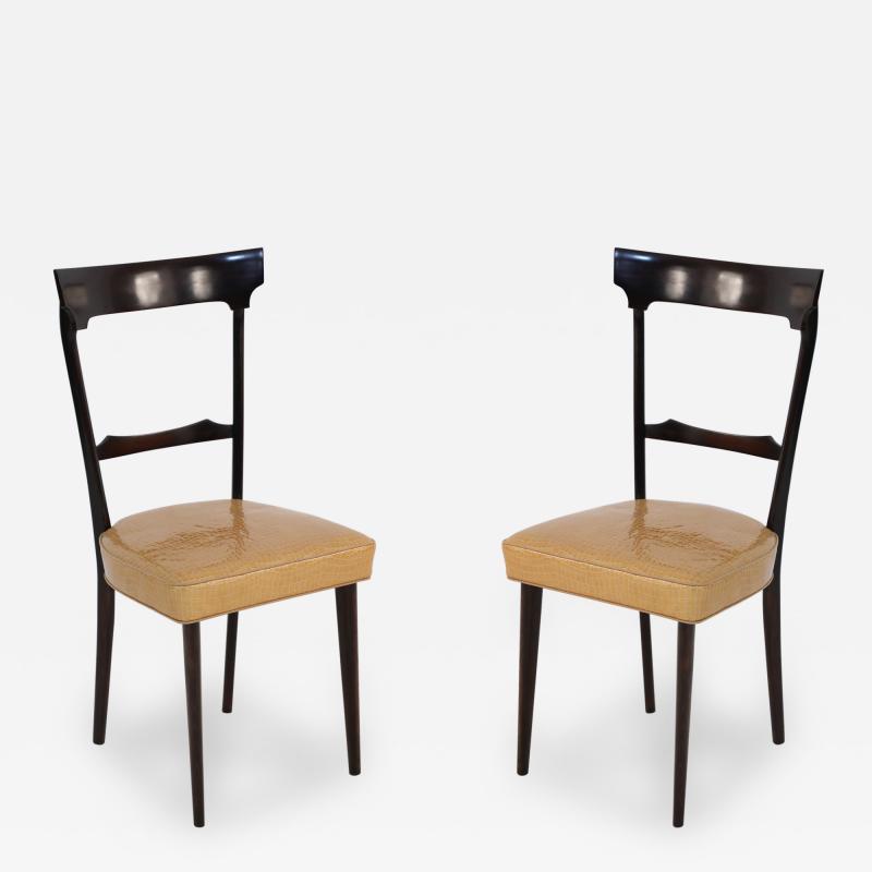 Ico Parisi Set of 8 Ico Parisi Mahogany Frame and Yellow Alligator Upholstered Dining Sid