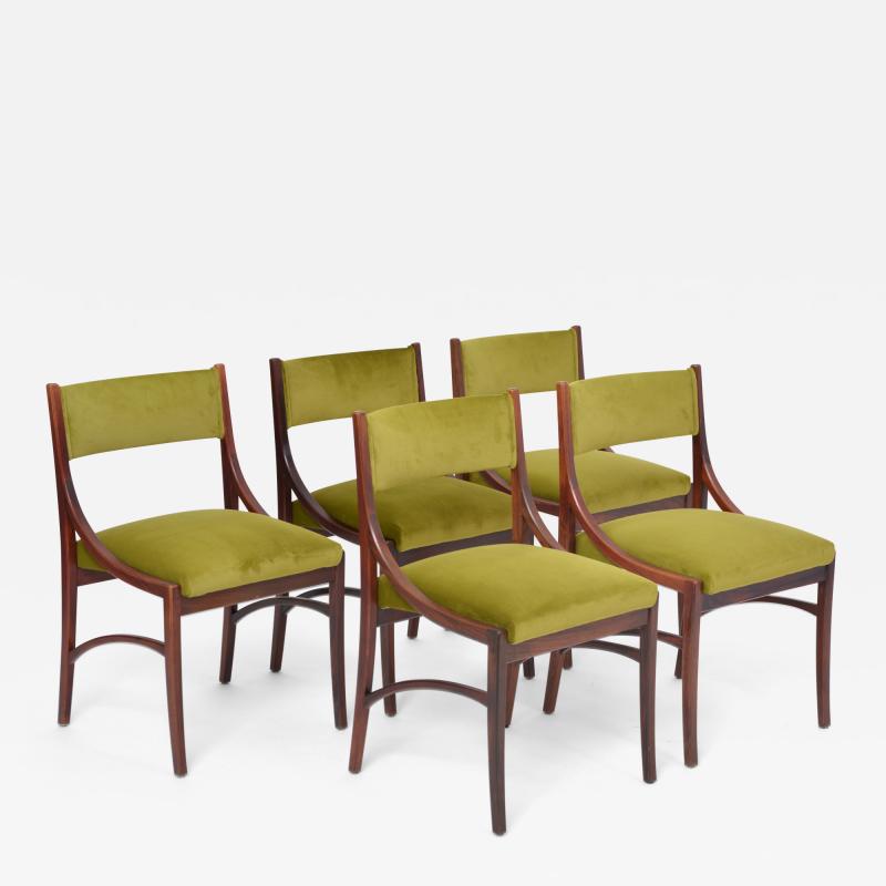 Ico Parisi Set of five Mid Century Modern Green reupholstered Dining Chairs by Ico Parisi