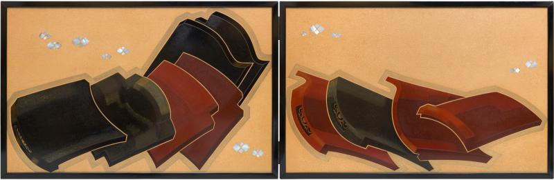 Ikeda Kiichi Lacquer Folding Screen with Roof Tiles 1952