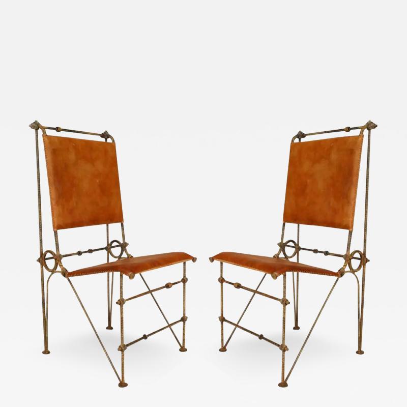Ilana Goor Ilana Goor Modern Wrought Iron Rebar Saddle Leather Seat Back Side Chairs