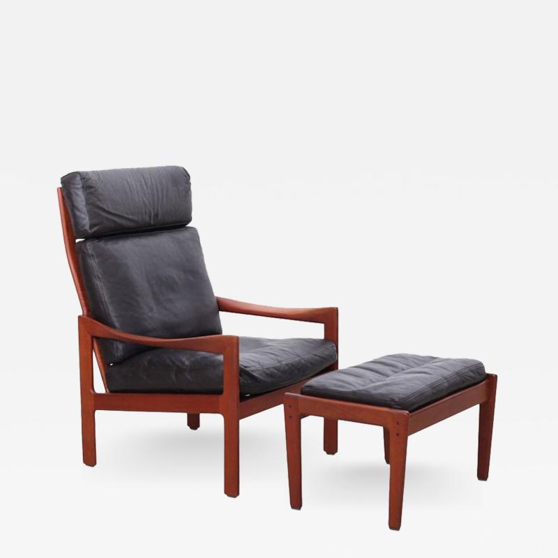 Illum Wikkels Illum Wikkels Teak Highback Lounge Chair and Ottoman