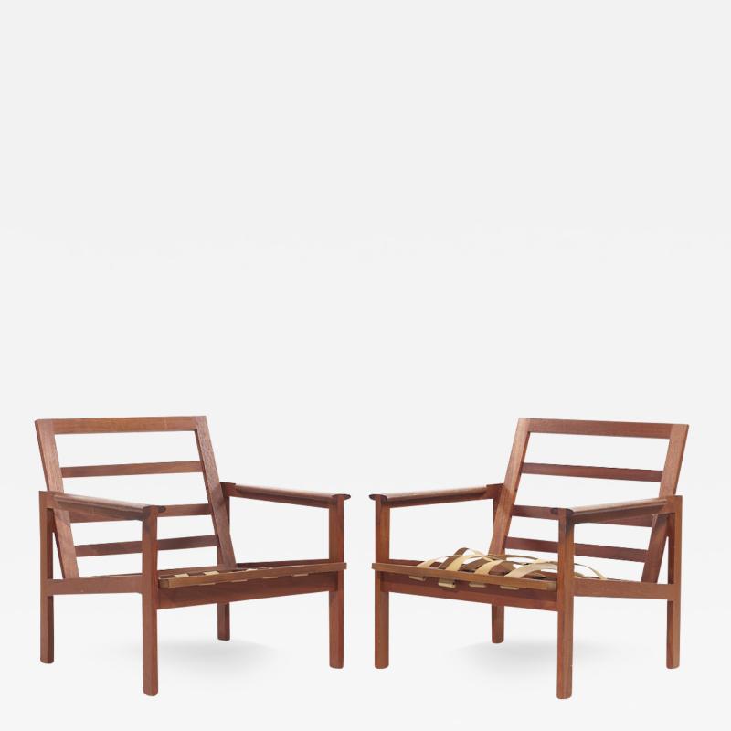 Illum Wikkels Illum Wikkels for Niels Eilersen Capella Model 4 MCM Teak Lounge Chairs Pair