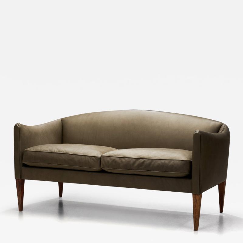 Illum Wikkels Leather V12 Sofa by Illum Wikkels for Holger Christiansen Denmark 1960s