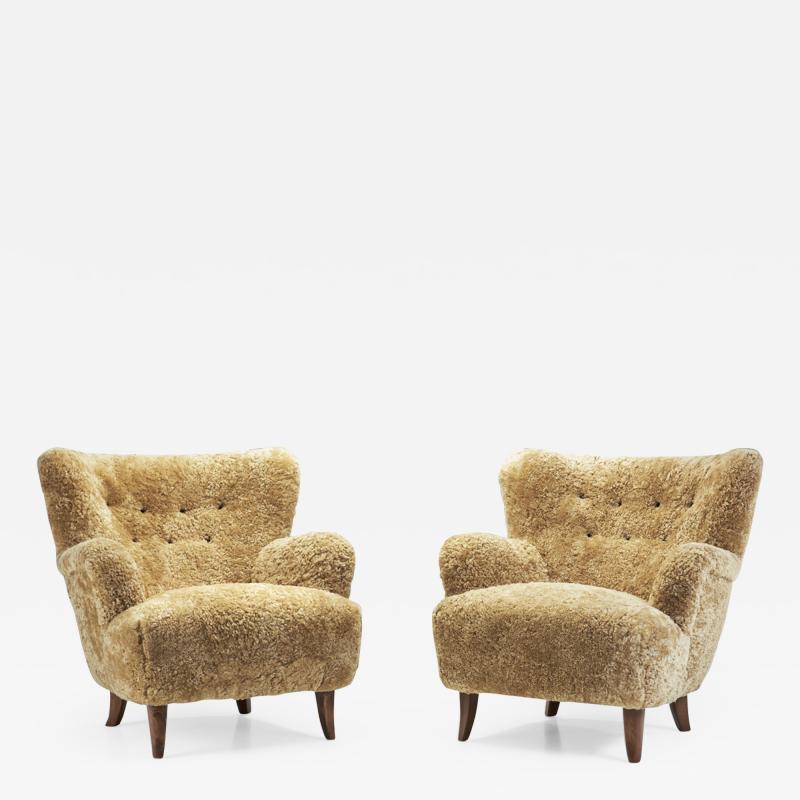 Ilmari Lappalainen Laila Armchairs in Sheepskin by Ilmari Lappalainen for Asko Finland 1950s