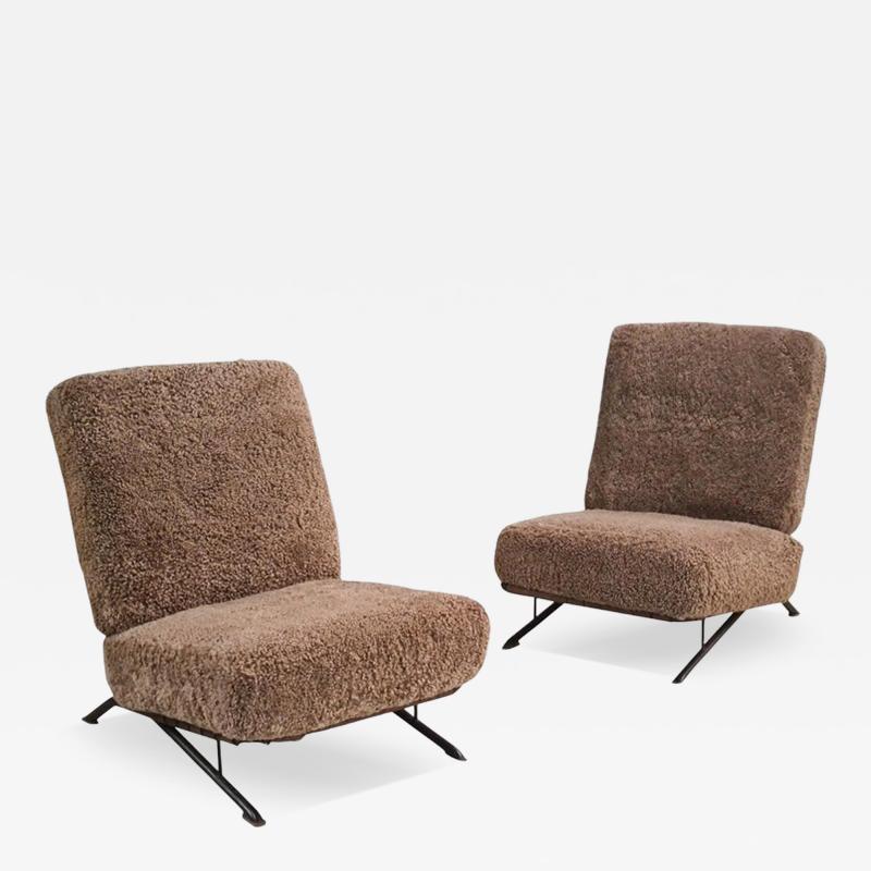 Ilmari Tapiovaara Pair of Commissioned Ilmari Tapiovaara Lounge Chairs Sheepskin Merivaara 1950s