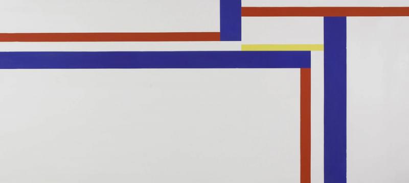 Ilya Bolotowsky WHITE HORIZONTAL WITH BLUE RED AND YELLOW 1973