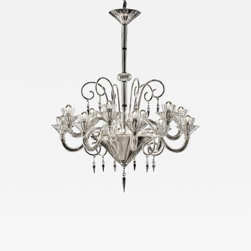 Imperial Trasparent and Gold Rigadin Murano Glass Chandelier