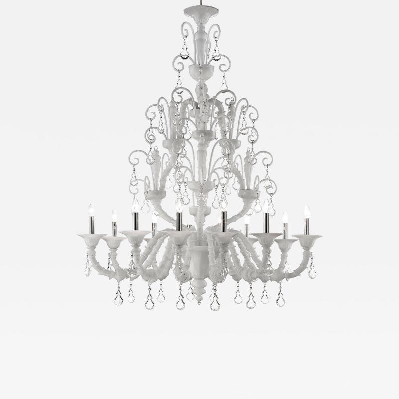 Imperial Venetian White Ca Rezzonico With Curls Murano Glass Chandelier