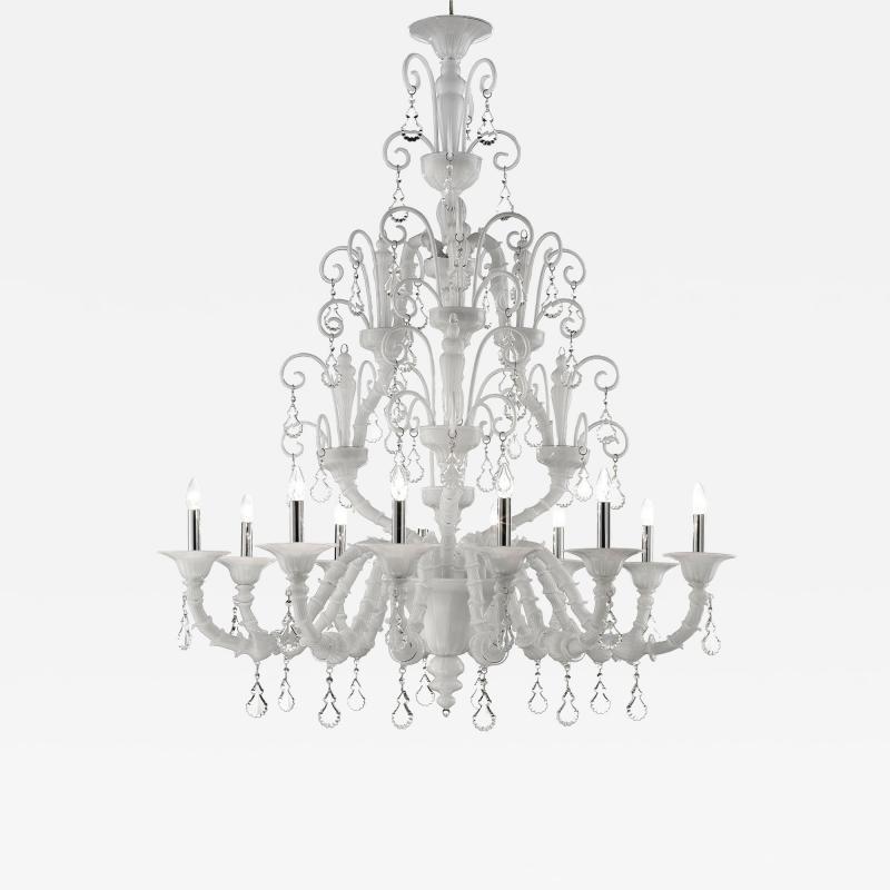 Imperial Venetian White Ca Rezzonico With Curls Murano Glass Chandelier 