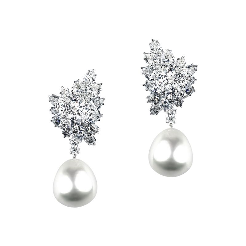 Important Diamond Cluster and Pearl Earrings
