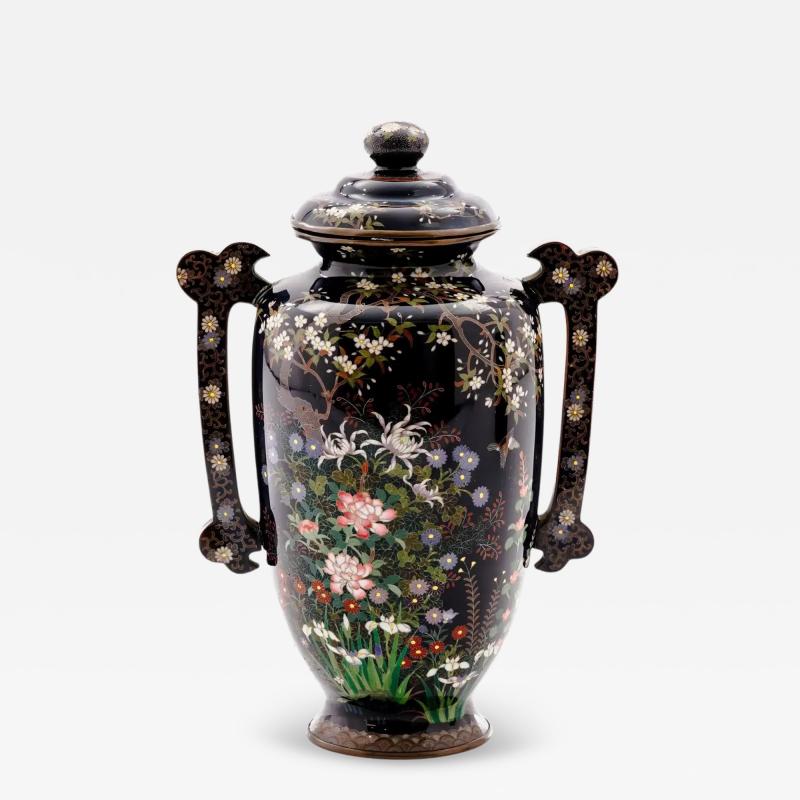 Important Meiji Period Japanese Cloisonn Enamel Covered Jar by Miwa Tomisaburo