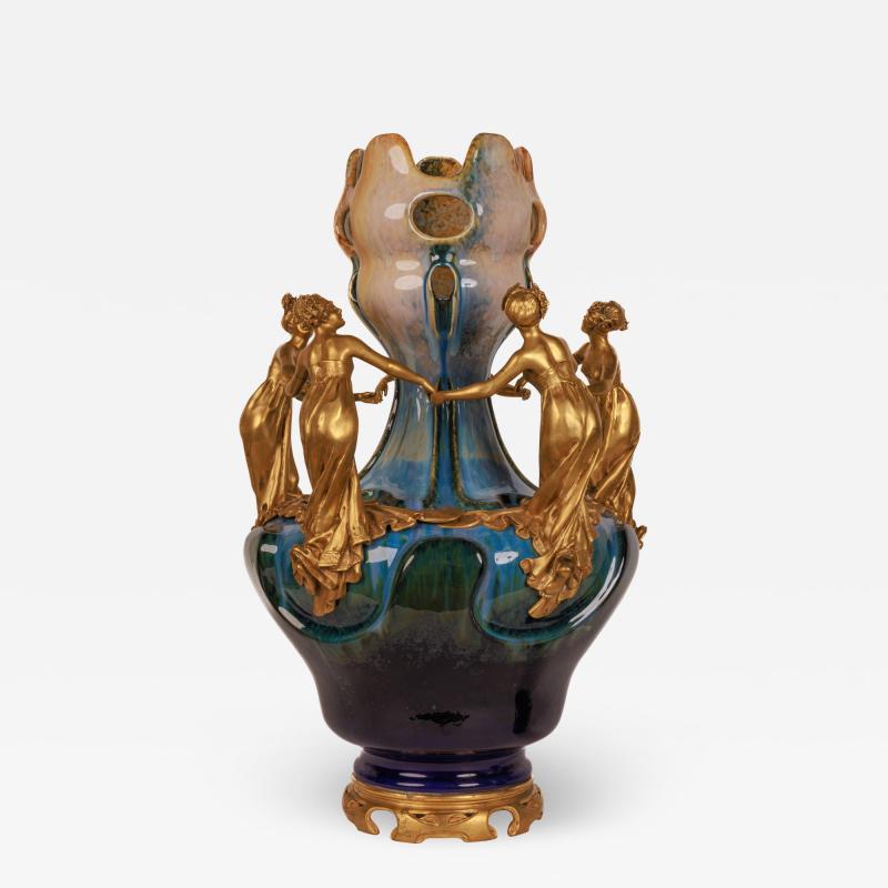 Important Monumental Art Nouveau Ormolu Mounted Ceramic Exhibition Vase