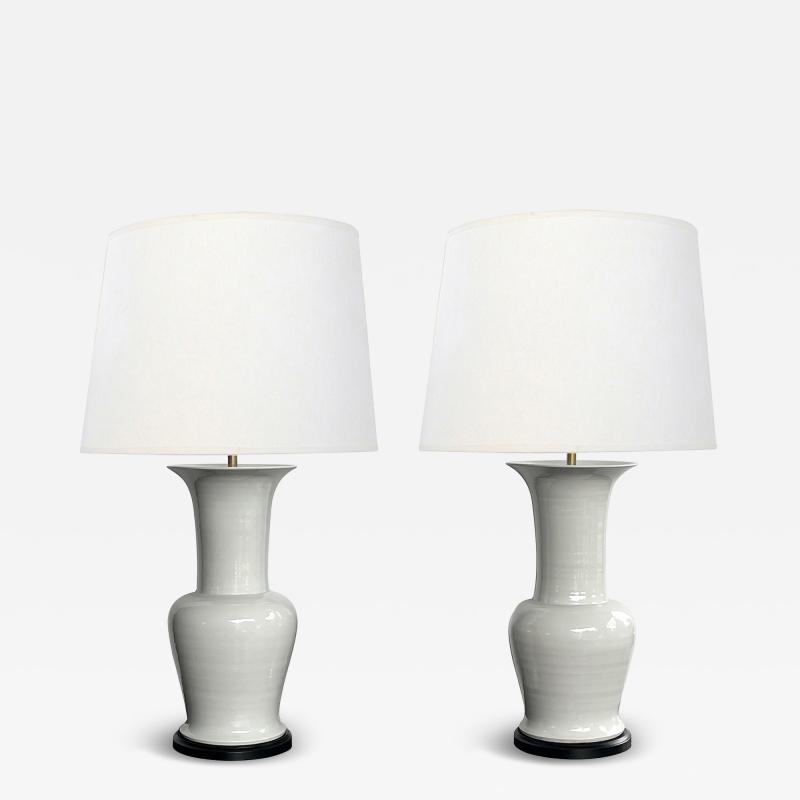 Imposing Pair Chinese Off white Glazed Ceramic Baluster Form Lamps