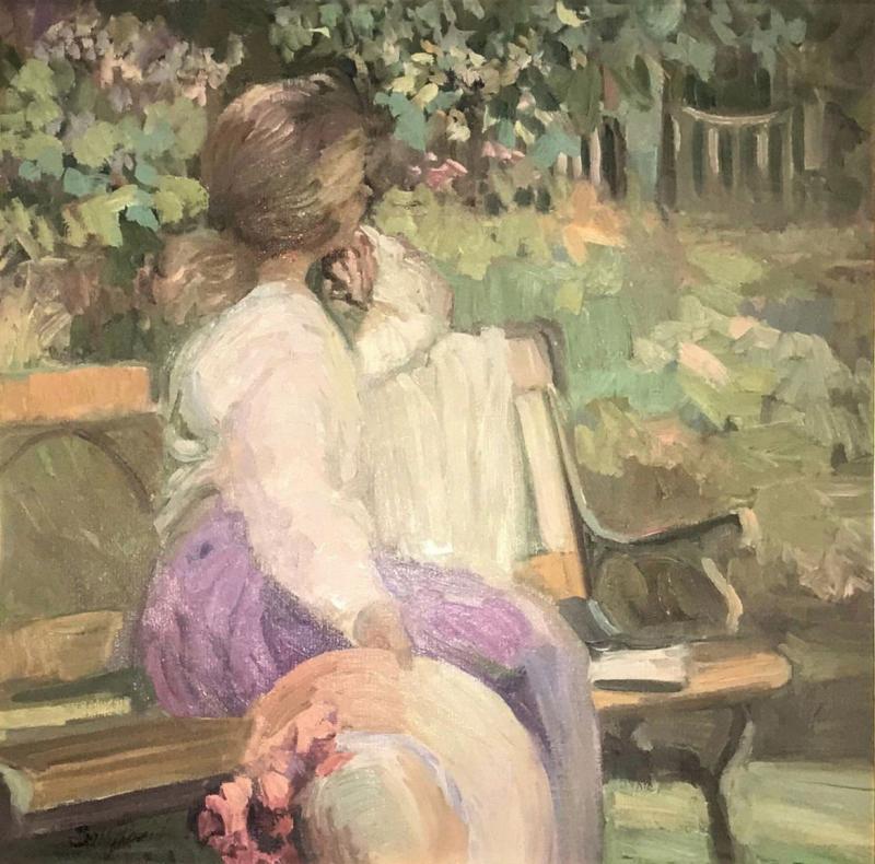 Impressionist Decorative Water Color in a Fine Gilt Frame Signed