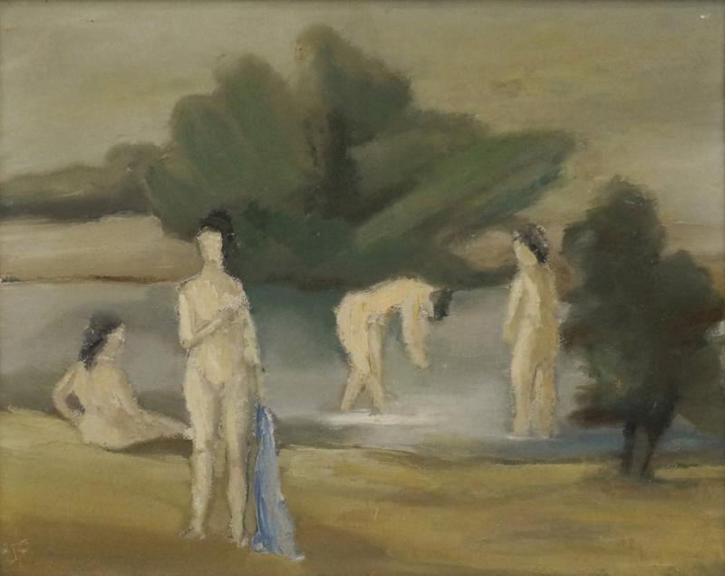 Impressionist Style Painting of Nude Bathers