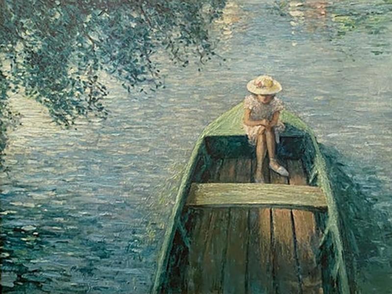 Impressionistic Print On Canvas of A Boat on the Marne after Henri Lebasque