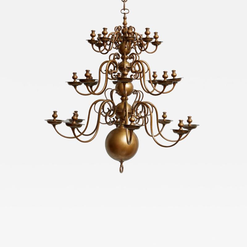 Impressive 18th Century Three Tier Brass Chandelier