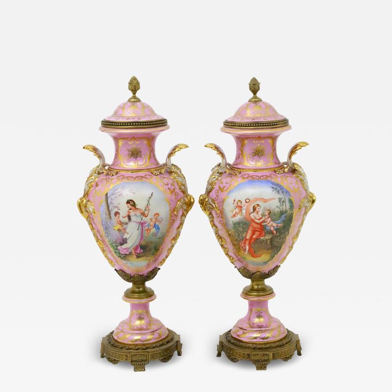 Impressive 19th Century French S vres Style Ormolu Mounted Porcelain Covered Urn