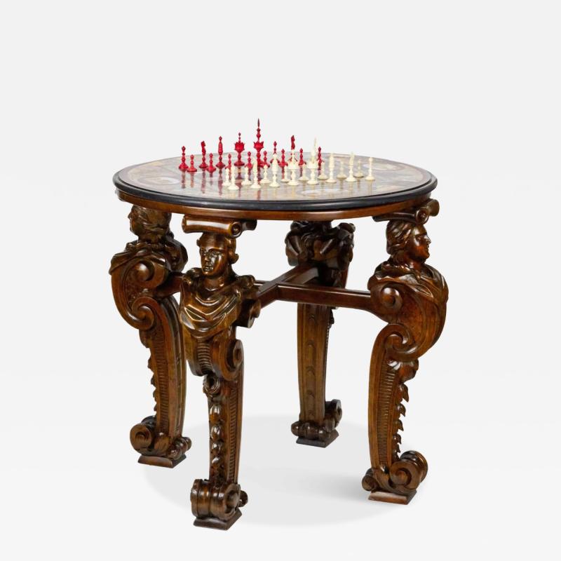Impressive Chess Table With Precious Roman Mosaic On Carved Legs Italy 