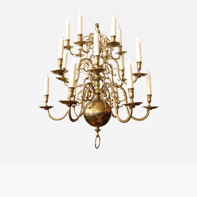 Impressive Dutch Three tier Brass 18 light Chandelier