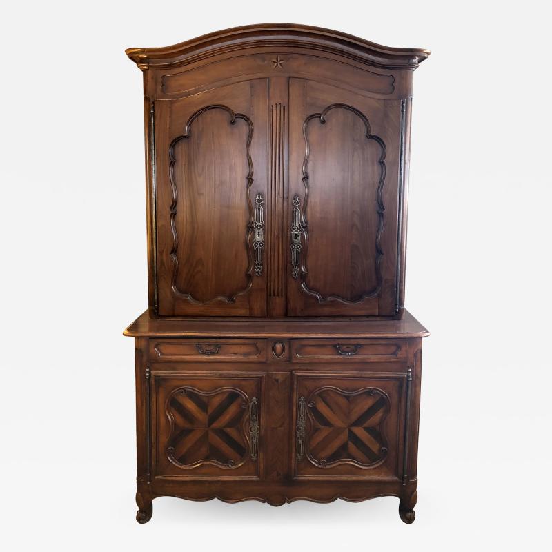 Impressive French Provincial Walnut Buffet a Deux Corps Cabinet