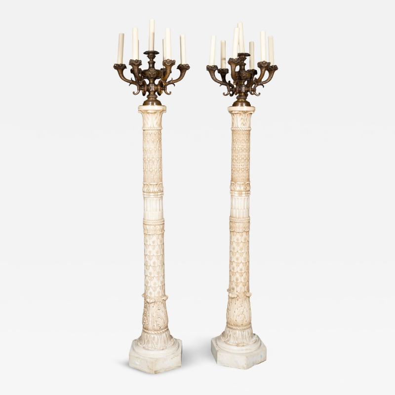 Impressive Pair Of E F Caldwell Marble And Bronze Floor Torchere