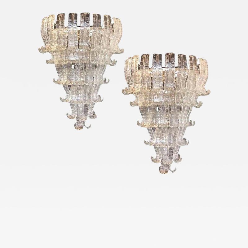 Impressive Pair of Felci Murano Glass Chandelier Italy 1980s